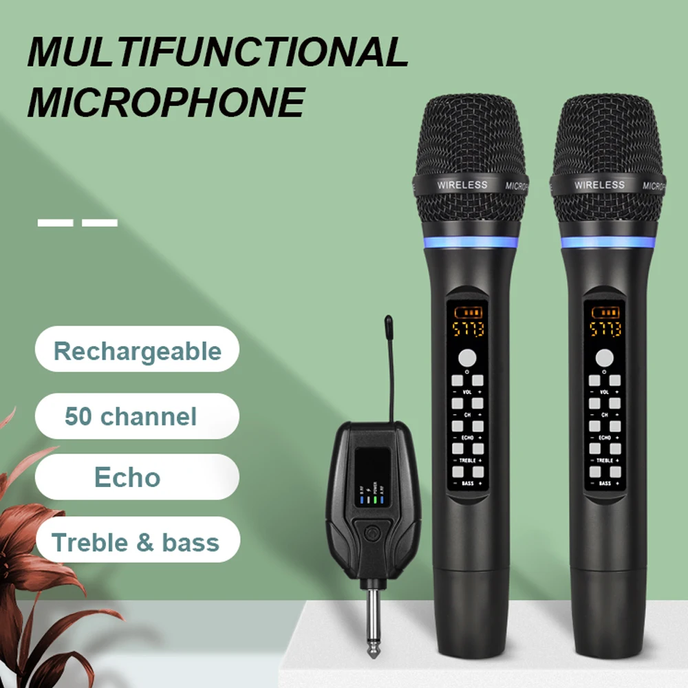 D600 Cordless Recharging 50 Channel Professional Microphone Karaoke ECHO Treble Bass Microphone Sem Fio UHF Wireless Microphone