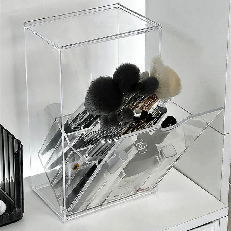 Przezroczysty pojemnik na pędzle kosmetyczne Uchwyt na pędzle do makijażu z pokrywką Pojemnik na szminki o dużej pojemności Uchwyt na pędzle kosmetyczne