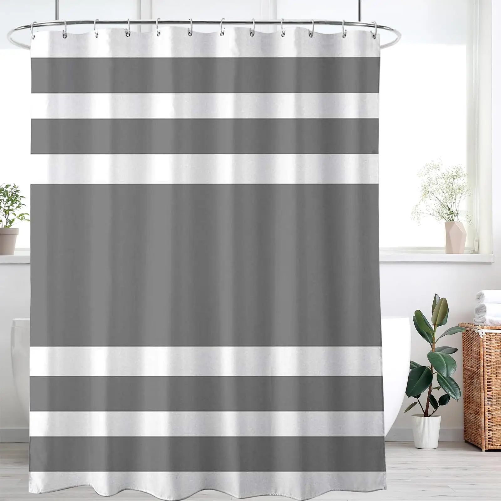

Gray and White Striped Shower Curtain Modern Bathroom Decor Minimalist Design Waterproof Bath Curtain Home Kitchen Accessory