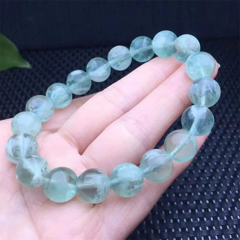 10MM Natural Green Feather Fluorite Quartz Bracelet Women Reiki Healing Fengshui Elastic Yoga Energy Wristband Jewelry Gift