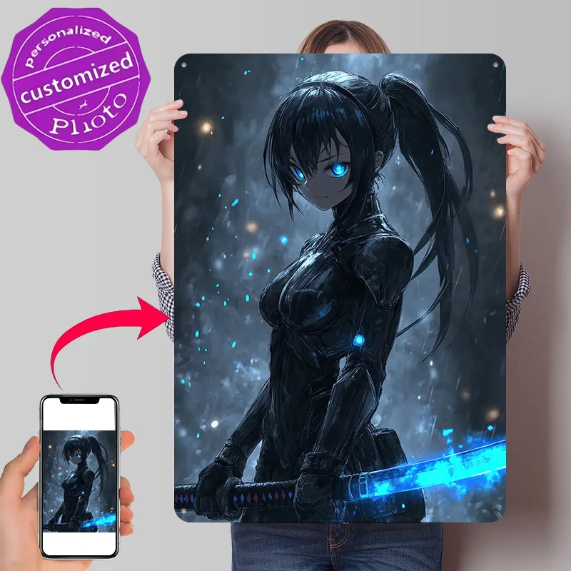 Cyberpunk Anime Warrior 3D Printed Texture Poster Personalized Wall Art Retro Metal Tin Signs for Home Decor Ornaments Wand Deko