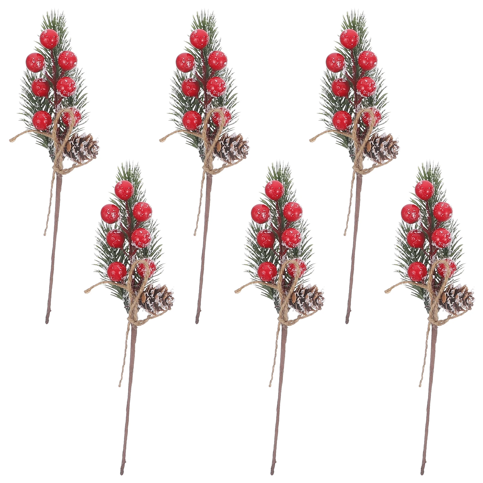 

6 Pcs Fruit Branch Simulated Plant Branches Merry Pvc Christmas Pine Cone Picks