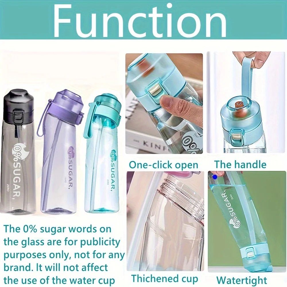Sports Air Water Bottle BPA Free Drinking Bottles 650ML Fruit Fragrance Water Cup with 7 Flavour pods Outdoor Tableware