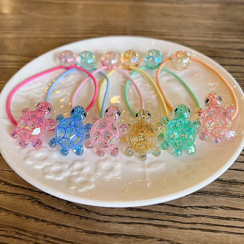 

Korean Style Turtle Hair Ties 1pcs Sparkle Elastic Ponytail Holders for Kids Girls High Elasticity Cute Daily Headwear