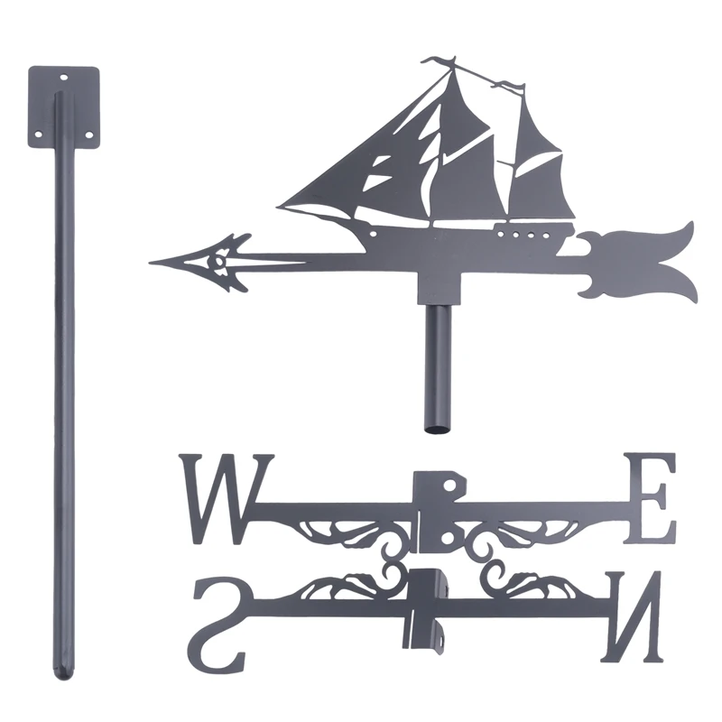 

Sailboat Weather Vane - Retro Sailboat Weathervane Silhouette, Decorative Wind Direction Indicator For Outdoor Yard Roof