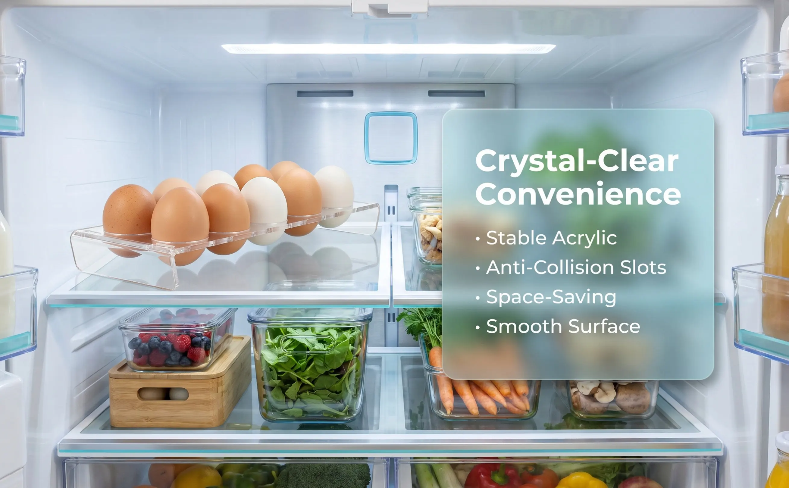 Egg Organizer for Refrigerator Acrylic Egg Storage Bin with Individual Grooves Keeps Eggs Fresh Safe and Tidy in Kitchen Fridge