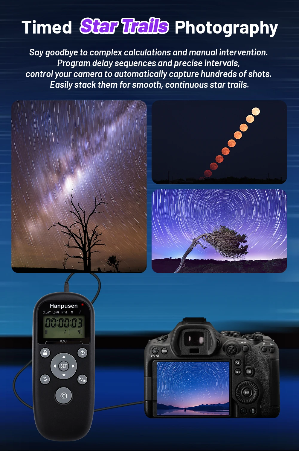 Zeitgesteuerte Sternenfotografie für Panasonic G97 GH7 S1IIE S1RII S1II; für Nikon Z7II Z6III Z5; für Canon R1, R5II, R10, 800D 70D – Detail 4
