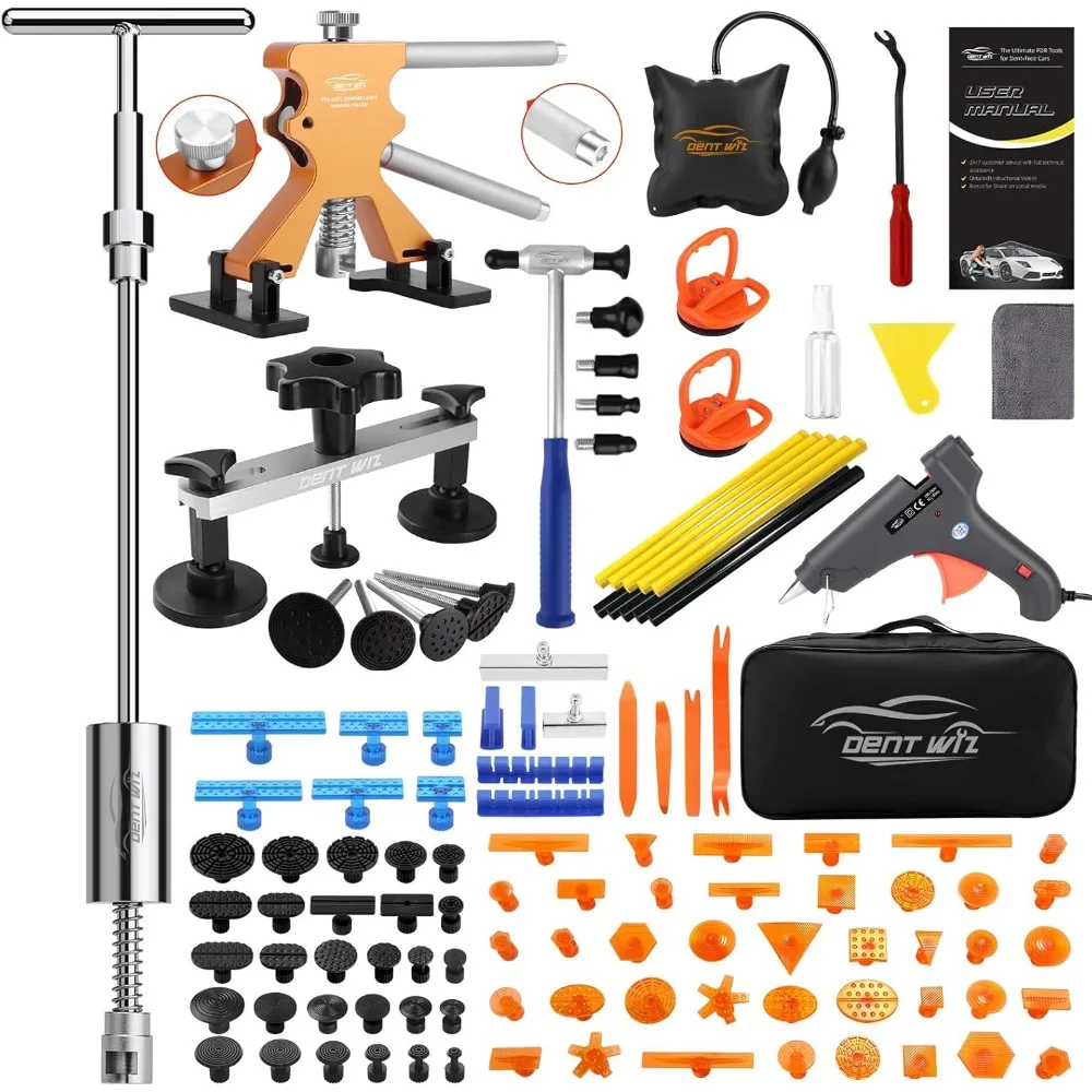 

Paintless Dent Removal Kit with Glue Tabs Hammer Hot Glue Gun Suction Cup for Hail Door Ding Body Dent Repair