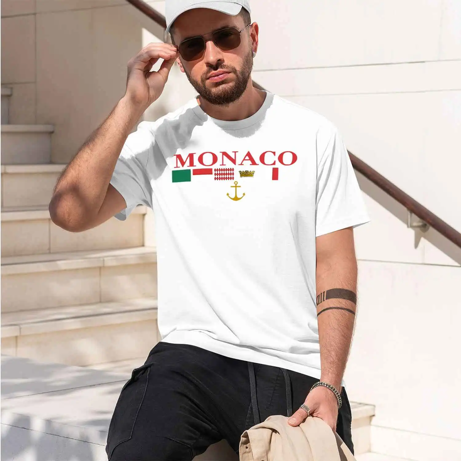 2026 New Model Summer men's 100% pure cotton casual loose MONACO letter printed sports comfortable round neck short sleeved T-sh
