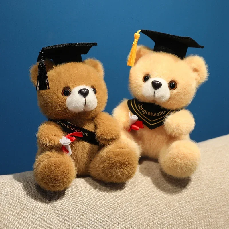 18cm Cute Doctor Cap Bear Doll Clothes Bear Stuffed Animals Plush Toys Boys Girls Students Graduation Gift Home Decoration