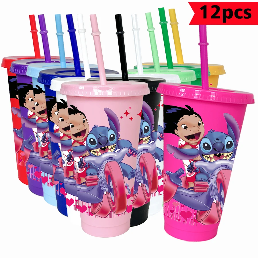 

12Pcs/pack Disney Stitch Lilo 26oz Color Plastic Tumbler Birthday Party Drinking Utensils Juice Coffee Mug