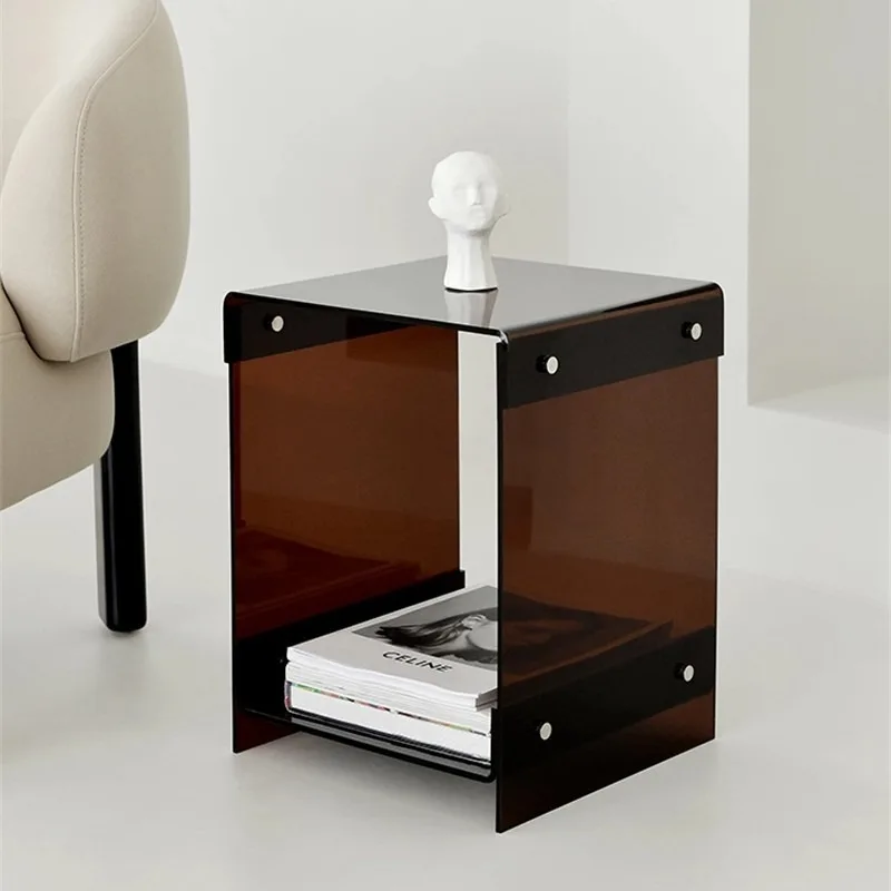 

double-layer coffee table, transparent bedroom bedside table, Nordic storage removable, sofa table, simple side table