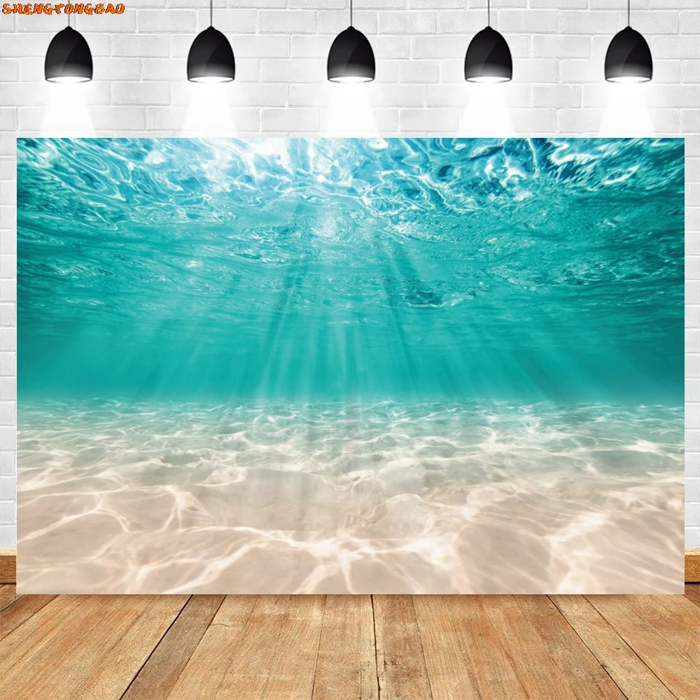 Underwater World ก้นทะเลการถ่ายภาพฉากหลัง Ocean ใต้ทะเลแสงแดด Deep Blue Water วันเกิดเด็กตกแต่งภาพพื้นหลัง