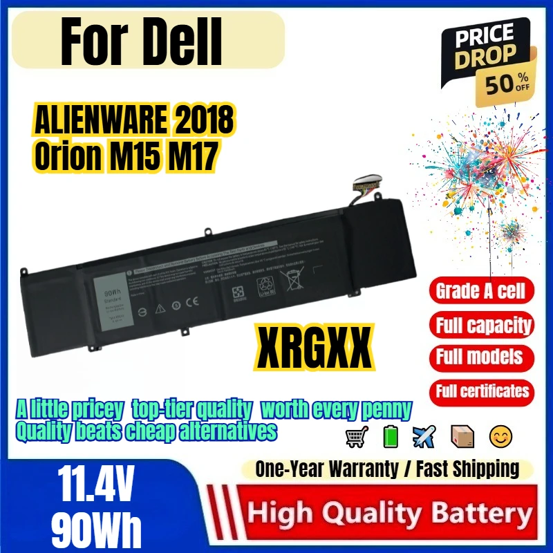 XRGXX for Dell  ALIENWARE 2018 Orion M15 M17 Laptop Battery 0 Cycle High Quality High Capacity Replacement Bateria Grade A Cell