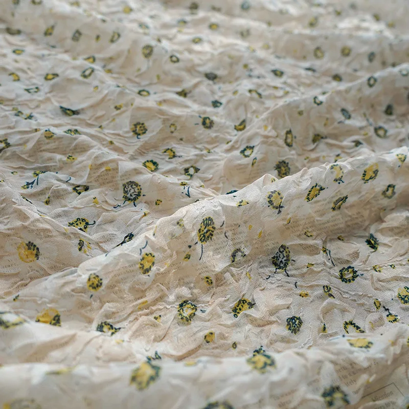

Wrinkled floral fabric dress for women, clothing headband, printed fabric, elegant decorative sewing material