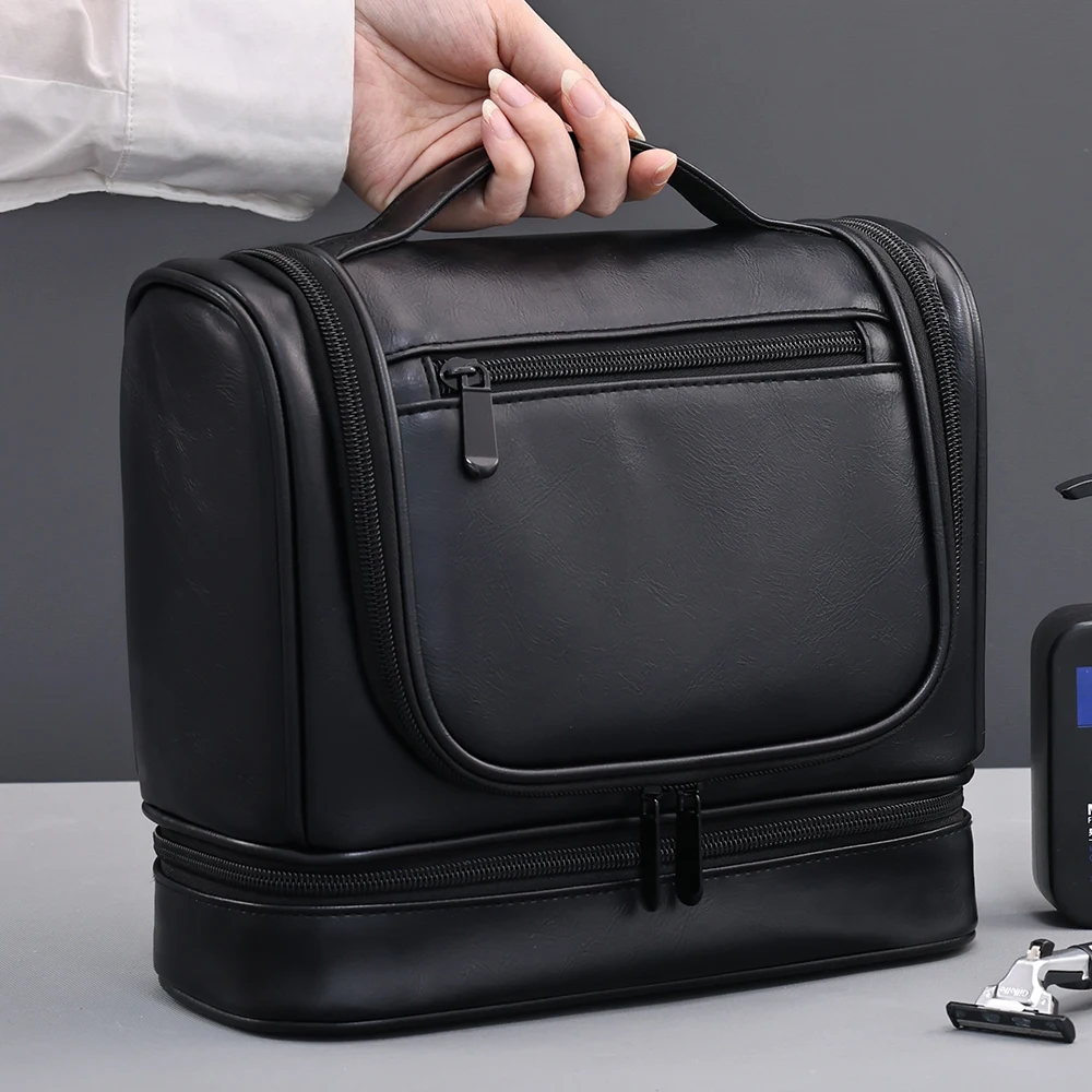 Men's Double-layer Business Toiletry Bag Large Capacity High-end Multi-functional Waterproof Cosmetic Wash Shaving Storage Bag