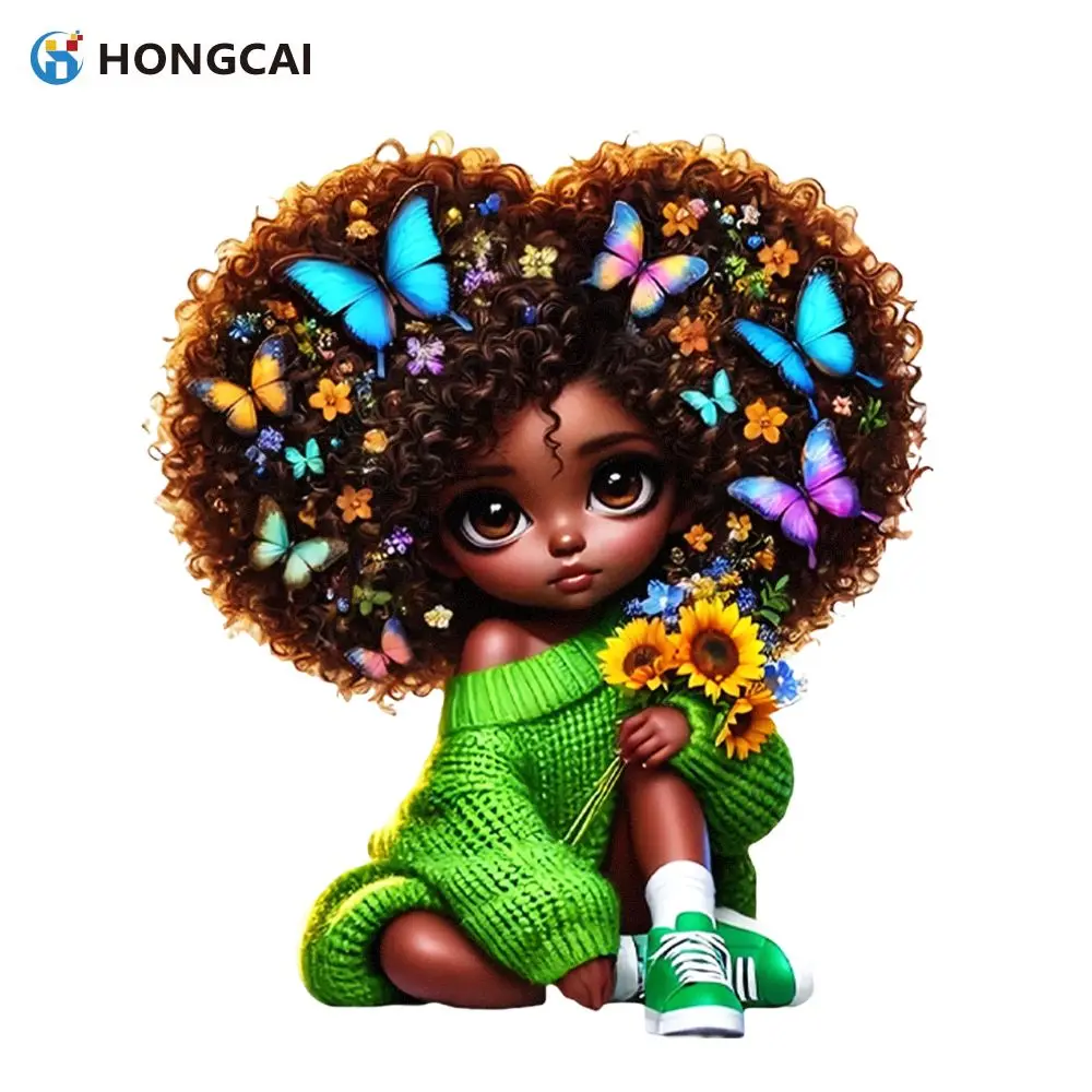 

1 шт. термотрансферная пленка с иллюстрацией девочки в мультяшном стиле для футболок, уникальный и модный дизайн термотрансферной пленки