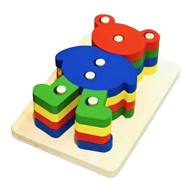 

Wooden Stacking Toys for Toddler Bear Shaped Color Sorting Toys Color Recognition Stacker Montessori Educational Sensory Toys