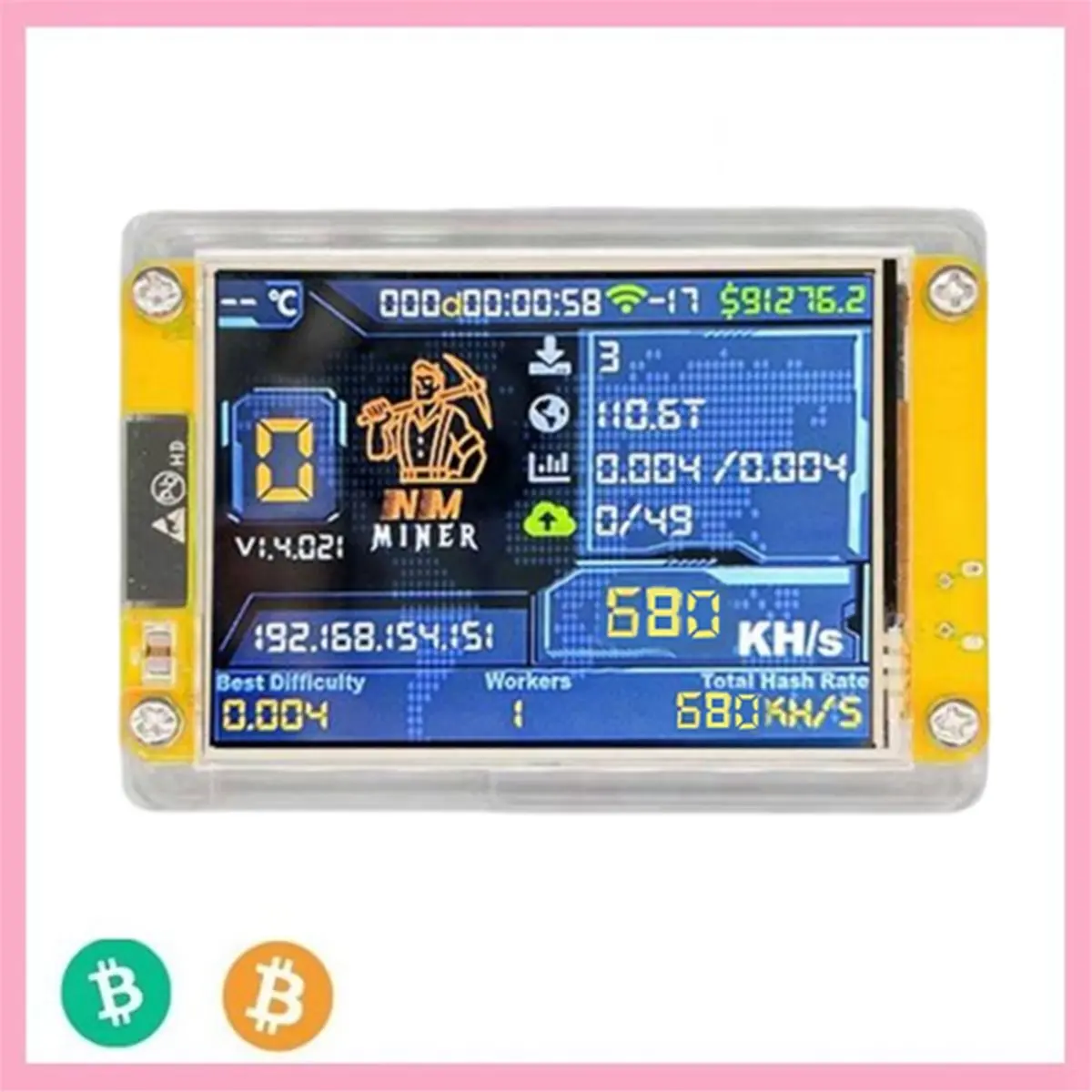 680KH/S 3.5 Inch Big Display Bitcoin Crypto Solo Lottery Miner Upgraded Harshrate