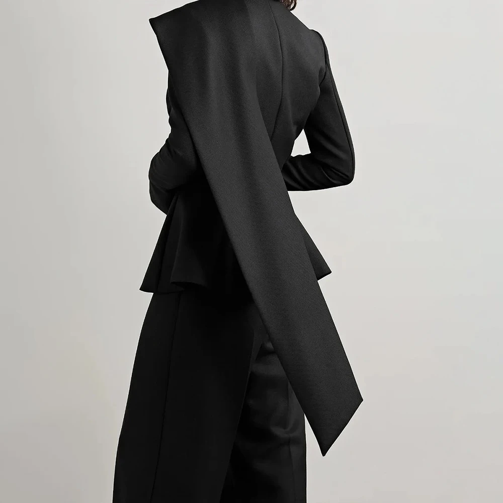 VGH Solid Elegant Slimming Blazers For Women Round Neck Long Sleeve Temperament Asymmetrical Blazer Female Fashion Clothing New