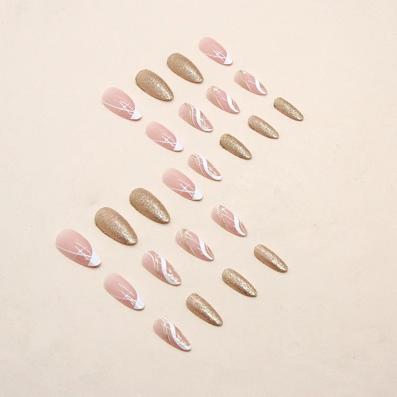 24Pcs/Box Ballerina Press on Nails False Set Round Coffin Artificial Cute Fake Nails Seamless Removable Fake Nail Art Decoration