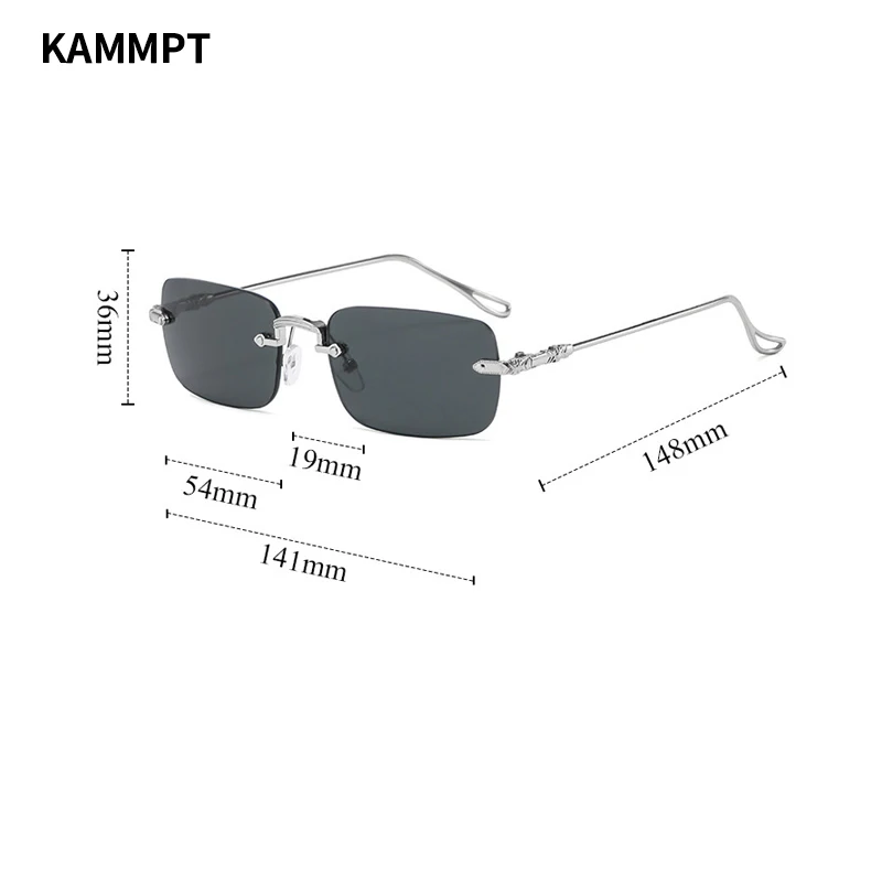 KAMMPT Rimless Rectangle Sunglasses Men Women 2023 Fashion New in Vintage Shades Eyewear Brand Design Ocean Lenses Sun Glasses