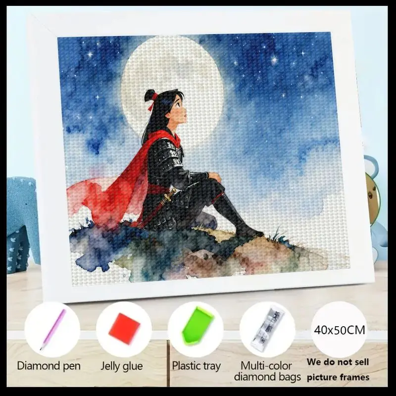 

1 шт. 5D DIY полный дрель комплект алмазной живописи, Мулан-воин Девушка под луной и звездное ночное небо, вышивка драгоценными камнями и кристаллами со стразами