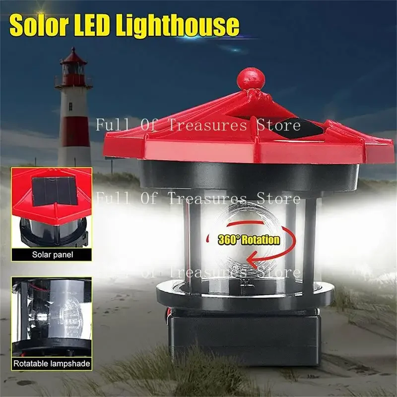 Solar Lights Lighthouse Lawn Light Plastic LED 360-degree Rotating Landscape Lamp Beacon Beam Lamp For Garden Yard Lawn Decorat