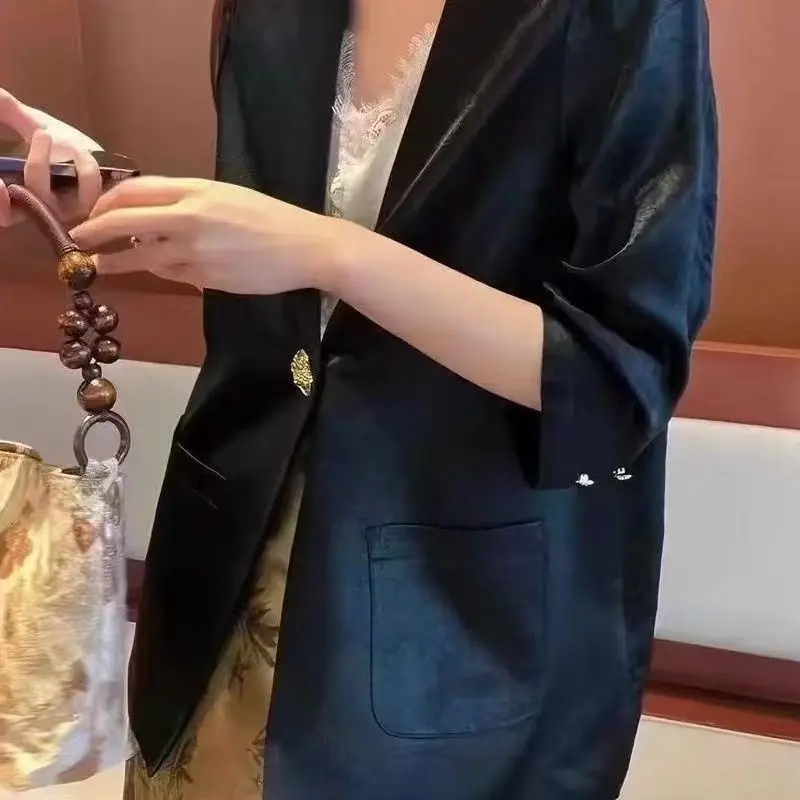 Luxe manches courtes Blazers femmes blanc noir costume été mince veste bureau haut pour femme haut de gamme Blazer Mujer nouveau