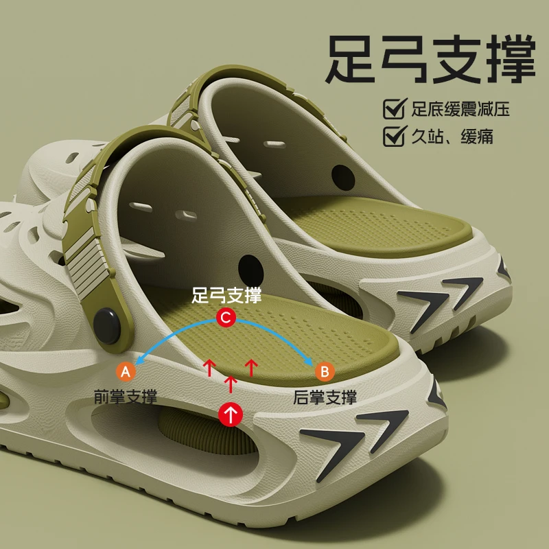 Men Hollow Slippers, Men's Summer Outer Wear, New Trendy Thick-Soled Wear-Resistant, Non-Slip, Non-Stinky Elastic Laces Slippers