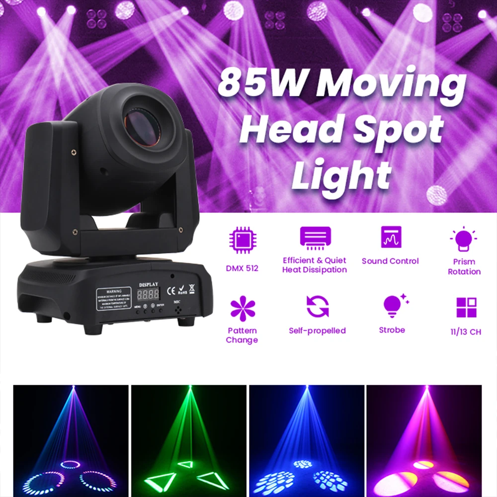 120W LED Moving Head Spot Light 3 Prisms Disco Party Light 8Gobos RGBW Beam Strobe DMX512 LED Dj Stage Light For KTV Wedding