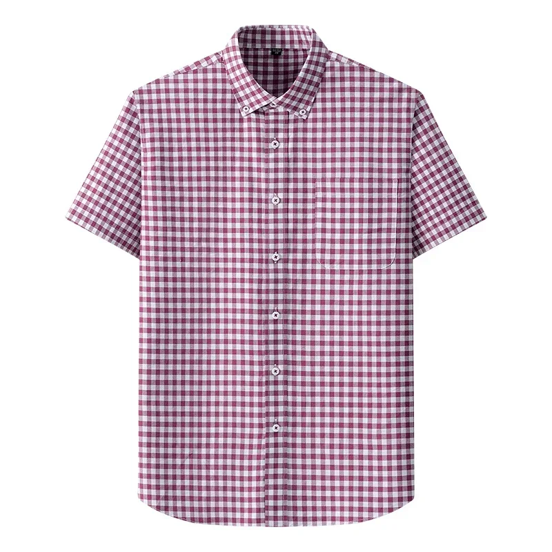 Marca TFETTERS, camisas de manga corta a cuadros para Hombre, cuello vuelto, camisas de tela lisa fina de verano 2025 para Hombre, Ropa a cuadros para Hombre