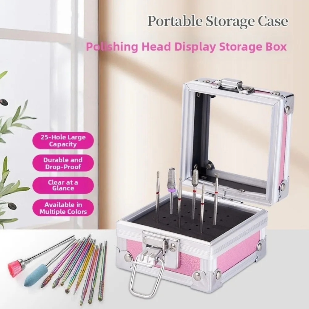 Professional Nail Drill Bit Holder Durable with 25 Holes Aluminum Display Storage Box Shock-resistant Portable Nail Art Tools