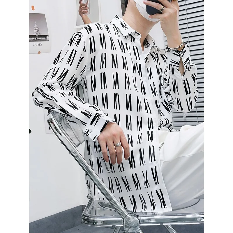 

Spring Autumn Letter Print Long Sve Casual irt Men's Loose Versatile Trendy Hairst Design Faionable Urban Sle