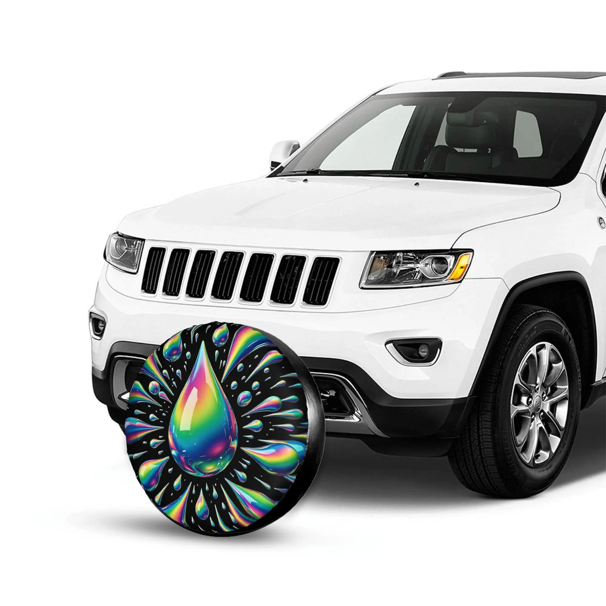 1pc Rainbow Droplet Car Spare Tire Protection Cover, Suitable For 14 Inch, 15 Inch, 16 Inch, And 17 Inch Tires, Suitable For Jee