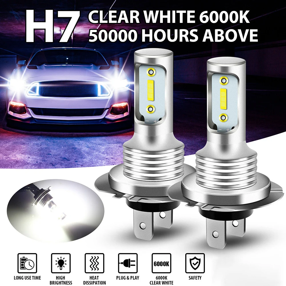 

2 Pcs H7 Led Headlight Bulb Car Front Fog Lamp High And Low Beam Conversion Kit 6000k 110w Ultra White