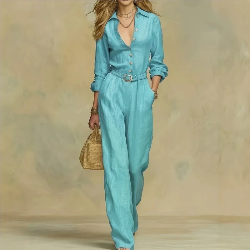 2026 New Autumn Women's Jumpsuit Solid Color With Pocket Buttons Fashionable And Comfortable Commuting Versatile Unique Jumpsuit