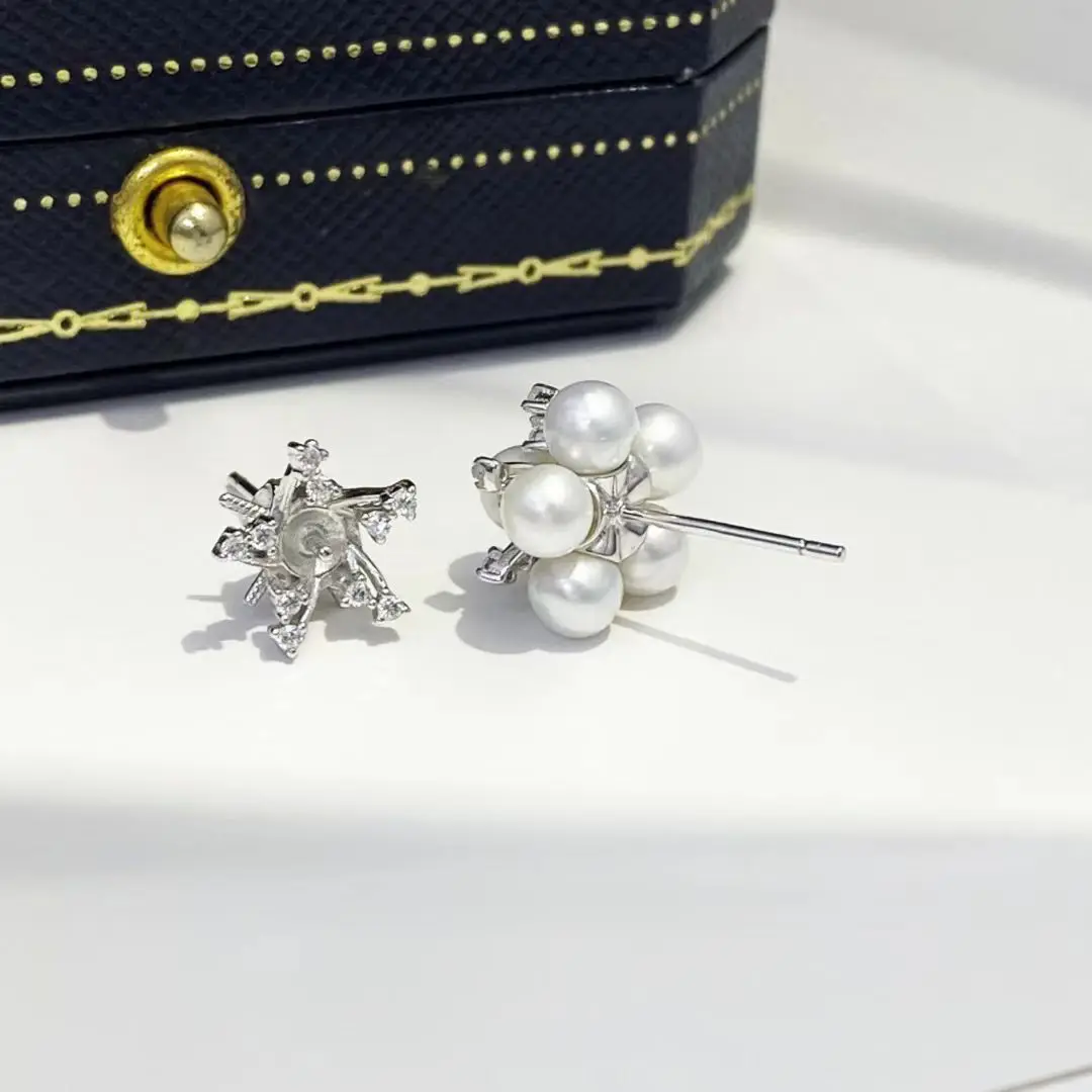 

Wholesale S925 Sterling Silver Earrings Mount Findings Settings Base Mounting Parts Accessory for 4-4.5mm Pearls 5 pairs/lot