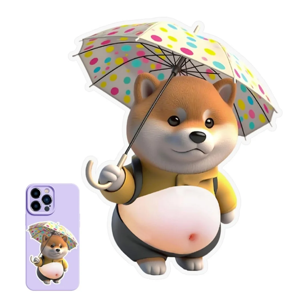 3D Shiba Inu Stickers – Cute Orange Apparel Shiba Inu Stickers, 3D Cute Chubby Shiba Inu (Design), Silicone Self-Adhesive