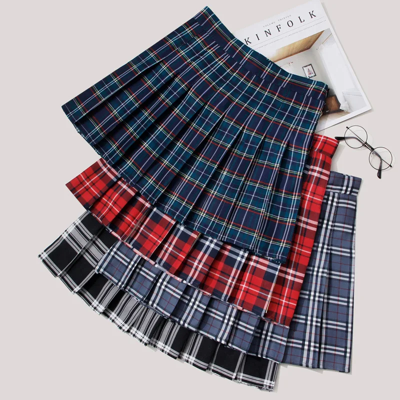 

Large Plaid Pleated Women's Summer New Korean Version Suit Fabric HigH Waisted Slimming For Autumn And Winter Short Skirt