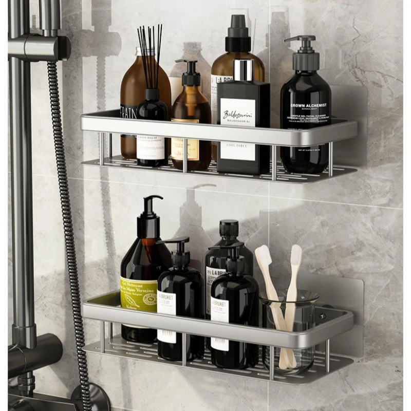 Rectangle Aluminum Alloy Bathroom Shelf Makeup Storage Organizer Shampoo Rack Shower Shelf Bathroom No Drill Wall Shelf