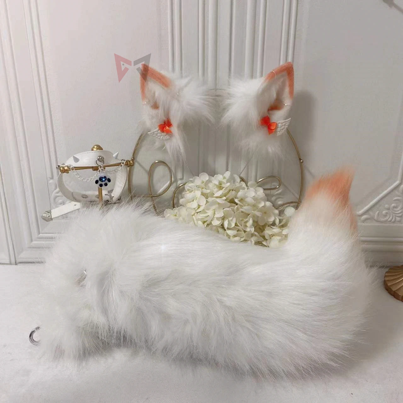 

New White Snow Fox Neko Ears Hair Hoop Headwear Tail Necklace Earrings Fancy For Girl Women Costume Accessories