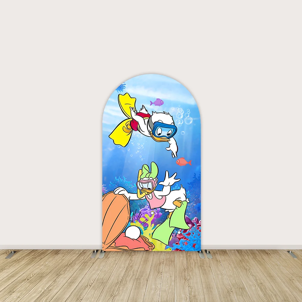 Fundo quadrado subaquático para crianças, Decoração de aniversário, Desenhos animados, Minnie, Mickey, Capa do arco, Pano de fundo, Parede, Banner de mesa