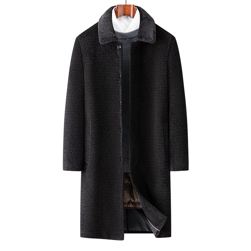 Elderly Men's Cashmere Coat Thickened Cotton Blend High-end Silk Snail Shell Pattern Winter Outerwear for Dad
