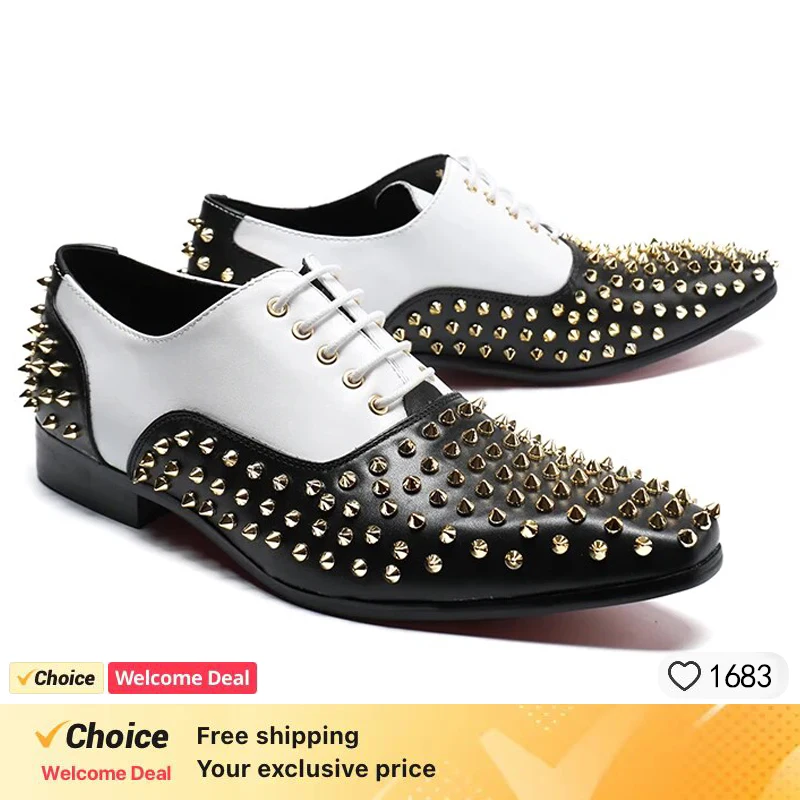 Silver Rivet Red Black join together Men Shoes Lace-Up Casual Flats Loafers Leisure Shoes Genuine Leather Luxury Wedding Shoes