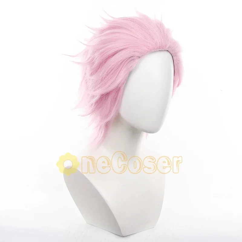 키루야 미츠키 코스프레 가발 애니메이션 윈드 브레이커 가발 핑크 짧은 머리 귀 클립 헤어핀 푸린 고등학교 섬유 헤어 + 가발 모자
