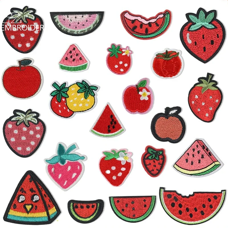 

100pcs/Lot Luxury Embroidery Patch Red Pink Fruit Strawberry Watermelon Shirt Bag Clothing Decoration Accessory Craft Applique