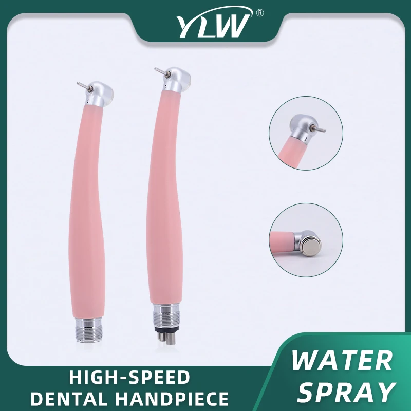 Pink Dental Handpiece Water Spray Push Button 2/4 Hole Ceramic Bearings High Speed High Rotation Pen Dentistry Nanotechnology