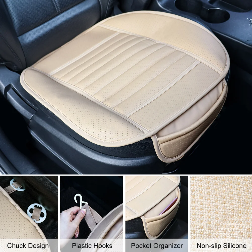 

Car Seat Cover Front PU Non-Slip Waterproof Universal Protector Beige Cushion Anti-Skid Silicone Car Seat Protector