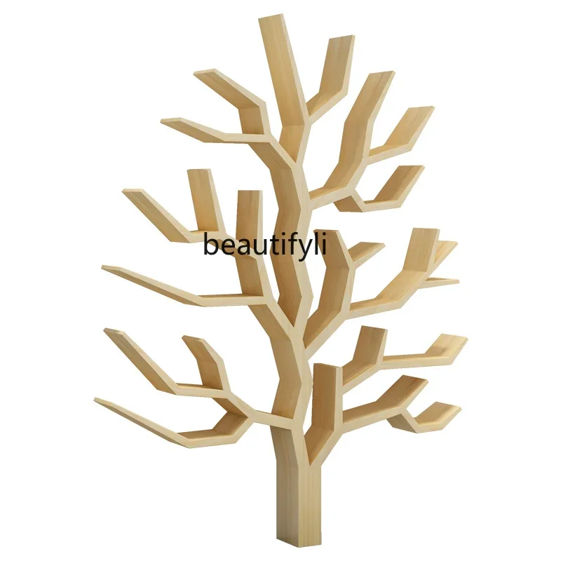 

LBX Modern Solid Wood Tree-Shaped Bookshelf Home Office Living Room Creative Wall Children's Floor Shelf